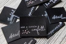 Set di Design di etichette tessute 'happiness black and white' by Unikati - Cod. art. 9118
