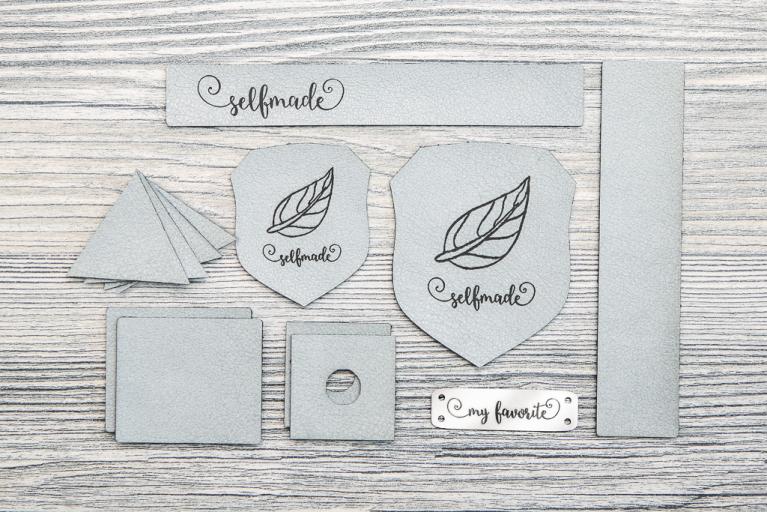 Set di targhette “selfmade” in finta pelle  (grigio) - Cod. art. 9005